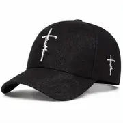 Faith Cross Embroidery Baseball Cap Hip Hop Unisex Dad Hats Lightweight Adjustable Sun Hat For Women & Men Black And White Color