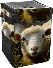 Car Trash Can with Lid and Storage Pockets Leak-Proof Organizer,Waterproof Garbage Can,Animal Alpaca Pattern