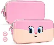 DLseego Carrying Case Compatible with Switch/Switch OLED,Adorable Cat Sturdy Portable Travel Carry Case Shell Pouch,Switch Carry Storage Case witch 2PCS Thumb Grip Caps,Pink