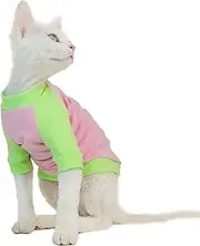 UOSIA Sphynx Cat Clothes Breathable Hairless Cat Shirts Soft Cotton Kitten T-Shirts with Sleeve Pullover Cat Sweaters Cute Cat Daily Wear Outfit Cat Pajamas for Devon Cornish Rex Peterbald
