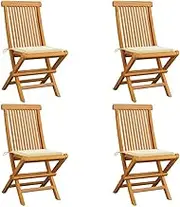 Garden Chairs with Cream Cushions 4 pcs Solid Teak Wood Patio Chair