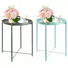 Metal End Table Small Side Table Round Coffee Table for Sofa Living Room 2Pack