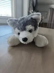 Aurora World 12” Husky Wolf Dog Plush Stuffed Animal Toy White Gray Blue Eyes