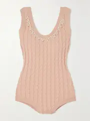 [Simone Rocha] Simone Rocha - Open-back Embellished Cable-knit Bodysuit - Blush - large large Pink