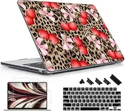 Lepeoac Case for MacBook Air 15 Inch 2025 2024 2023 Release M4 A3241 M3 A3114 M2 A2941, Hard Shell with Screen Protector & Keyboard Cover, Compatible with Touch ID, Leopard Cherry