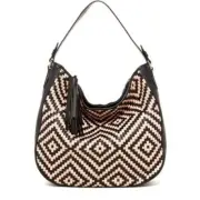 Cole Haan Skylar Woven Vachetta Leather Hobo NWT Black Cream $398