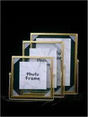 Set of 3 Glass Photo Frame Collection Simple Metal Geometric Vintage Style Antiq