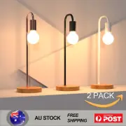 2X Wooden Table Light Bedside Desk Light Home Study Lamps E27 Black White Copper