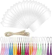 Acrylic Blank Bookmark, BetterJonny 20Pcs Clear Craft Bookmark Acrylic Book Markers with 24Pcs Bookmark Tassels and 30Pcs Ropes Unfinished Triangle Book Marker Tags for DIY Projects and Present Tags