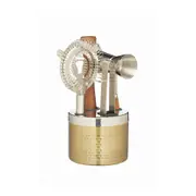 5pc BarCraft Hammered Brass Finish Cocktail Muddler/Strainer/Tongs Set Silver