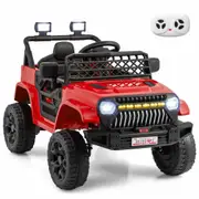 Costway Ride on Car Jeep 12V Remote Car Toy w/USB Wireless Electric Vehicle Dual Motor Red