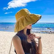 [Ling88] Women Foldable Sun Hat Quick Dry Vinyl Hat Women's Spring and Summer Wearing Rope Sun Hat Sunscreen Fisherman Hat Travel Sun Hat All-Match Big Brim Women's Sun Hat,Yellow