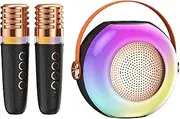 Karaoke with 2 Wirel Microphones BT Microphone and Speaker KTV Set with Light Effects Voice Control Handheld Mic Lightweight Portable Karaoke System for Home Party Black