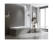 90cm Frameless Glass Bath Screen with Channel and Brass Hinges - Nickel