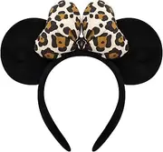 [ODOCARE] Handmade Mouse Ears Headband for Women and Girls, Polka Dot Bow Minnie Ears Costume Accessories(Leopard Print), Leopard Print