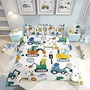 Erosebridal Dinosaur Construction Toddler Bedding Set, Cute Dino Toddler Bedding Sets for Boys Construction Bedding Tractor Bedding Full, Cartoon Excavator Toddler Bedding Boys Bedroom Decor