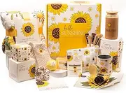 The Love Crate Co Sunflower Gifts for Women, 15pc Gift Box for Birthdays, Get Well Soon Basket, Thinking of You Care Package, Sunshine and Wellness Presents for Women.
