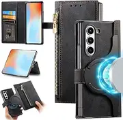 RUNGOS for Samsung Z Fold 5 Case MagSafe, with Detachable Magnetic Wallet (Zipper Large Storage & 3 Card Holder, RFID Blocking, Phone Stand) 12Ft Shockproof for Samsung Galaxy Z Fold 5 Case Wallet