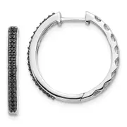 Solid 14k White Gold BlacK Simulated CZ 2mm Hinged Hoop Earrings