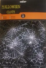 Spider Web Fabric Tablecloth - Orange & Silver Metallic Halloween Reusable