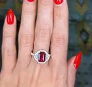 3.12 Ct Octagon Cut Natural Ruby Diamond Anniversary Ring 14K solid White gold