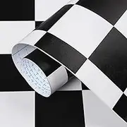 Hopepak Peel and Stick Wallpaper Mosaic Checkered Black and White Contact Paper Self Adhesive Removable Wall Paper for Bedroom Bathroom Kitchen Cabinet Shelf Drawer Liner 17.7''×118"