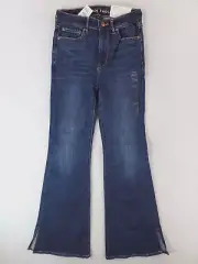 American Eagle Jeans Womens 2 Blue Super Hi Rise Flare Y2K Dark Wash Split Hem
