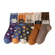ANYSOX 5 Pairs Size 35-40 Mixed Color Cat Meow Cartoon Fashion Socks High Quality Woollen Stockings Foot Wear