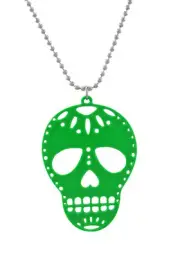 Zeckos Green Enamel Sugar Skull Necklace DOD
