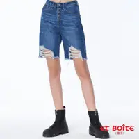 在飛比找momo購物網優惠-【BLUE WAY】女款 排扣刷破 高腰 五分褲 牛仔褲-E