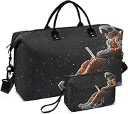 [WOIWB] Astronaut Read Galaxy Duffel Bag for Travel Gym Sport, Weekender Travel Bags Carry on Overnight Bag, Multicolor, 20.5 x 7.9 x 13.8 inches+9.1 x 3.5 x 5.9 inches