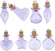 Gatuida 10Pc Glass Cork Bottles Round Flat Vial Wishing Bottles Craft Pendants Purple Glass Wish Jars with Cork Stoppers for Home Decor and Present Making