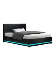 [Artiss] Lumi LED Gas lift Bed Frame in Black