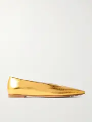[Bottega Veneta] Bottega Veneta - Sofia Metallic Textured-leather Point-toe Ballet Flats - Gold - IT40 IT 40 Gold