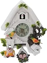 Cute Wall Clock Classic European White Cuckoo Clock Exquisite Craftsmanship Silent with Chiming Function for Living Room Kids Bedroom School