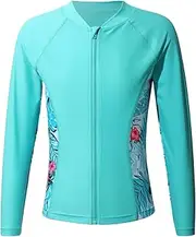 [TiaoBug] Kids Girls UPF 50+ Zipper Rash Guard Water Sufing Long Sleeve Swimsuit UV/Sun Protection Swim Shirts