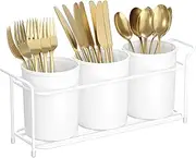 Lifewit Silverware Caddy, Utensil Holder for Party, Cutlery Flatware Organizer for Kitchen Countertop, Forks Spoons Knives Storage for Picnic Camping Outdoor Buffet, White
