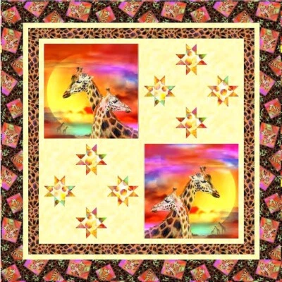 Quilt Kit - Field Of Stars - 53" X 53" Giraffe Safari Block Panel Quilt