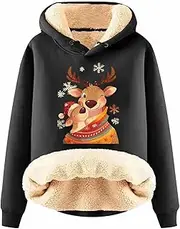 [Generic] Merry Christmas Hoodies For Women 2024 Fleece Warm Winter Sweatshirt Pullover Long Sleeved Christmas Graphic Print Tops, Black, 5X-Large, Black, 5X-Large