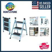 3 Step Ladder, Folding Step Stool for Adults, Lightweight Aluminum Step Ladde...
