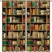 Pixelated Bookshelf Window Curtains Pixel Art Style Game Door Curtain for Boy Girl Kids Room Bedroom Playroom Nursery Home Office Decorations Fabric Machine Washable Video Game Gifts 83 x 79 in