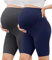 [BONVIGOR] Buttercloud Maternity Shorts Over The Belly-8" Pregnancy Biker Shorts Women Lounge Yoga Pants