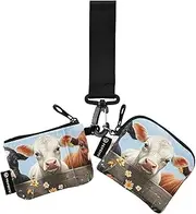 [XYMZR] Mini Zip Around Wristlet keychain Wallet Group Cows Fence for Women Personalized Pattern Detachable Dual Pouch Wristlet Portable Wallet Phone Coin Purse, Multi-colored, One Size