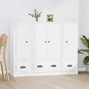 Highboards 3 pcs White Engineered Wood – Timeless Design with Ample Storage for Living Room, Dining, and Kitchen – Durable, Stable & Moisture Resistant Cabinets – 132 x 35.5 x 103.5 cm