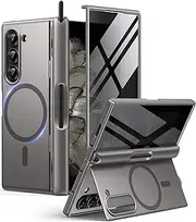 [BERFY] Magnetic for Samsung Galaxy Z Fold 6 Case with Privacy Screen Protector, [Compatible with MagSafe][Anti Spy]Built-in S Pen Holder & Kickstand, Full-Body Shockproof Phone Case for Z Fold 6, Grey