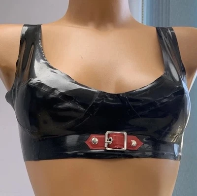 38” rubber Buckle Bra Fetish BDSM Mistress latex