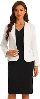 [Allegra K] Women's Suit Sets Business 2-Piece Outfit Plain V-Neck Office Dress Notched Lapel Blazer