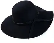 [lkpoijuh] Women Sun Hat Vintage Lady Wide Large Plush Felt Cap Casual Summer Beach Floppy Sun Hat (Color : Black)