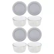 Pyrex (4) 7202 1120877 1 Cup Glass Bowls & (4) Pyrex 7202-PC 1 Cup Jet Gray Lids
