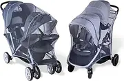 Inlesioo Mosquito Net for Sibling Stroller | Baby Double Stroller | Insect Mesh Net for Newborn and Toddler | Machine Washable – Gray